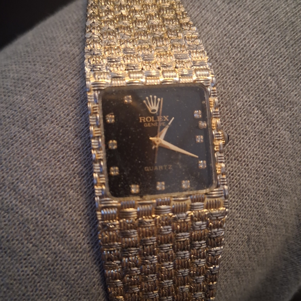 Rolex Gold and Black Square Dial Dress Watch
